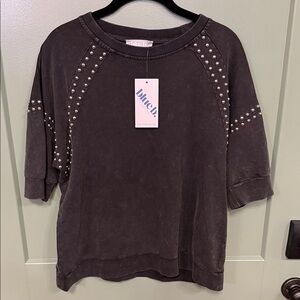 Bluefly Studded Black Short Sleeve Sweatshirt